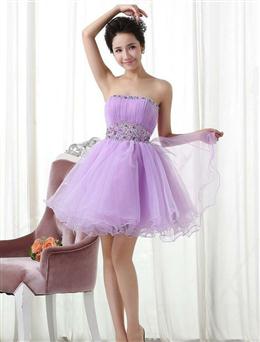 Picture of Lavender Organza Beaded Strapless Ball Gown Homecoming Dresses, Short Prom Dresses Party Dresses